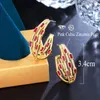 Hoop Earrings CWWZircons Triple Circle Round Double Sided Pink Red Cubic Zirconia Paved Gold Plated Big CZ For Women Party CZ553