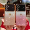 Capas de telefone celular para Samsung Galaxy A52 A53 A13 A14 A23 A24 4G 5G Transparente Grande Janela Banhada Lado Coração Gradiente Glitter Papel Phone Case Q231130