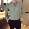 Мужские повседневные рубашки Мужская мода Высококачественная однотонная рубашка из чистого хлопка с воротником-стойкой Повседневная деловая рубашка с длинными рукавами Мужская тонкая повседневная рубашка 231129