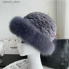 Beanie/Skull Caps Women Winter Warm Real Rex Rabbit Fur Hat Ladies Elegant Bomber Hats Femal Fashion Genuine Fox Fur Caps Knitting Beanies Cap Q231130