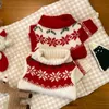 Köpek Giyim Noel Giysileri Güzel Kırmızı Baskı Köpek Örgü Sweaters Kediler için Kış Sıcak Yıl Kazak Fransız Bulldog Pet Malzemeleri 231129