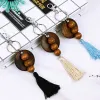 Wooden Beaded Key Ring Favor Cotton Tassel Pendant Engraving Monogrammed Keychain Round Wood Chip Ornament Festival Gift 5 Styles ZZ