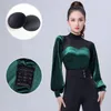 Stage Wear Sexy Women Latin Dancing Clothes Tops Velvet Long Sleeve Modern Waltz Ballroom Dance Leotard Practice Costumes