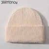 Beanie/Kafatası Kapakları Jaxmonoy Kadın Şapkası Kış Örgü Beanie Şapkalar Sonbahar Yeni Yün Karışımı Kafataları Beanies Bayanlar Moda Çift Katlı Sıcak Beanies Q231130