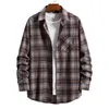 T-shirts pour hommes Chemise zippée Hommes Casual Plaid Revers Button Down avec poche Baseball Long Sleeve Men