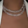 Flatfoosie Gold Silver Color Iced Out Rhinestone Choker Necklace Women Bling Cuban Link Chain Crystal Necklace Hip hop Jewlery 092274i