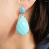 Boucles d'oreilles pendantes grand bleu Turquoise pierre naturelle 45mm longue goutte d'eau 925 argent aiguille bijoux de fête pour les femmes