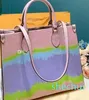 Klassiska kvinnor Cloud Rainbow Contrast Color Shoppin Shoulder Beach Real Leather Crossbody Purse Messenger Handväska