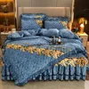 Bed Skirt Thickened Quilt Cover 4-piece Golden Wheat Bed Skirt Winter Embroidery Solid Cotton Bed Spread Velvet Warmth Bed Decoration Set 231129