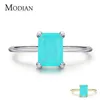 Modian Authentic 925 Sterling Gümüş Alyans Klasik Dikdörtgen Turmalin Paraiba Kadınlar İçin Kadın Parmak Yüzüğü Cazibe Güzel Je360b