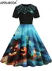 Casual Dresses Elegant Holiday Women Halloween Costumes Short Sleeve Print 2023 Autumn Winter 50s Vintage Party Dress Cosplay Vestidos