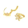 Hoop Earrings Women Jewelry Making Supplies Nickle Free Gold Plated Copper CZ Setting Delicate Flower Clip On Earring