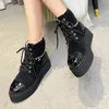 Winter New Women Boots Famous Designer Metal Letter Label Lacing Brand Short Barre Ladies Boots Genuine Leather Increase Non Slides Thick Bottom Chain Martin Boot