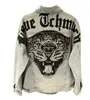 Marque à la mode Tiger Head Denim Jacket Leopard Ruffian Handsome Heavy Industry Hot Diamond Vestes pour hommes et femmes Trendy Cool Street Clothing