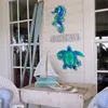Objets décoratifs Figurines Hippocampe tortue bleue en métal avec art mural en verre pour la maison décorative sur le thème de l'océan Sculpture Statue de salon salle de bain piscine 231129
