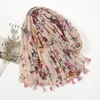 Scarves LAVEN Printed Soft Linen Cotton Scarf Shawls Women Luxury Premium Foulard Femme Long Fresh Floral Tassel Scarfs Echarpe 231130