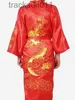 Mäns Robes Navy Blue Traditionella kinesiska mäns satin Silk Robe Embroidery Dragon Kimono Bath Gown Nightwear S M L XL XXL XXXL MR024 L231130