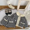 INS Meisjes geruite wollen kleding sets kinderen zwart wit rooster single breasted lange mouwen uitloper shorts 2 stuks kinderen prinses outfits S0907