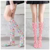 Women Socks 1 Pair Flower Pattern Print Long Fashion Thin Elastic Spring Summer Stocking For Young Ladies