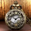 Pocket Watches Little Size Steampunk Bronze Gearwheel Hollow Quartz Arabic Numerals Analog Necklace Watch Antique Gifts