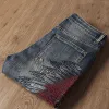 QNPQYX Nieuwe herenjeans Hoogwaardige mode -indianen Borduren Retro gescheurde Slim Street Straight Jeans Plus Size AF1701
