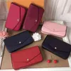 7A Klassieke Damestassen Afdrukken Bloemen 3 in 1 Ketentas Echt lederen portemonnee Kaart Crossbody Portemonnee Schouder Messenger Portefeuilles Handba309m