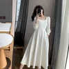 Casual Dresses Elegant Long Skirt French Knee-length Urban Women's Square Collar Solid Color Ruffled Red Dress Party Banquet Formal Wear