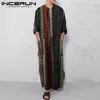 Vêtements ethniques INCERUN 2023 Style musulman Jubba Thobe Hommes Double Poche Design Robe Casual Mode Dark Plaid Stripe Long Kaftan S-5XL