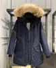 Designer-Damen-Daunenjacke, kanadische Modemarke Gooses, langer Mantel, große Tasche, Pelzkragen, Thermo-Top, Damen-Parka, große Kleidung