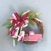Decorative Flowers Red Truck Christmas Garland Farmhouse Decoration Hanging Wall Straw Door Household Festival Decorations