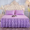 Conjunto de lençol de cama estilo princesa com borda de renda, conjunto de lençóis de cama de alta qualidade com faixa elástica, saia de cama com babados, roupa de cama plissada 150x200