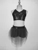 Stage Wear Enfants Filles Ballet Lyrical Vêtements de danse Ensemble sans manches Sequin Crop Top avec maille Boxer Jupe Ballerina Performance Dancewear