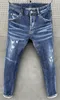 Мужские джинсы 2023, модные тряпки для отдыха с пролитой краской, тонкие эластичные синие узкие брюки из ткани, мужская уличная одежда