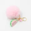 Pom Keychains Fake Rabbit fur ball key chain porte clef pompom de fourrure fluffy Bag Charms watermelon keychain Keyring df151