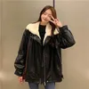 Cappotto da donna in pelle finta retrò spesso caldo inverno donna peluche pelliccia sciolta integrato risvolto giacca a maniche lunghe coreano femminile streetwear outwear 231129