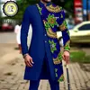 Herrspårar afrikanska kostymer för män smala passande enstaka bröst tryck blazer och byxor sätter affärsklänning kostym bröllop kväll