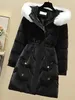 Women's Trench Coats Korean Fashion Slim Faux Fur Collar Hooded Parkas Winter Women Cold Coat Waist Drawstring Padded Jackets Midi Lenght