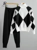 Pantalon deux pièces pour femmes SingREINY ensemble tricoté avec pull uni demi-cou et cordon de serrage crayon pull de mode d'hiver 231129