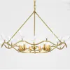 Chandeliers American Copper Chandelier LED Lamp Transparent Birds Double-Decker Suspension Living Room Decor Pendant Home Lighting PA0226