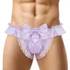 Underpants Sissy Briefs Men Sexy Lace Satin Bikini G-String Thongs Bow And Ruffle Gay See-through Knickers Seamless Panties Gaysexy Costume