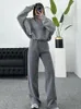 Kvinnors tvåbitar byxor Fashion Solid Women Tracksuit Casual O-Neck Long Pant Set 2023 Autumn Sleeve Zipper Coat Loose Chic Female