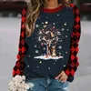 Kvinnors tröjor Autumn Winter Women's Vintage Elegant tröja Rund Neck mode Casual Pullover Christmas Long Sleeve Animal Printed T-shirt 231130