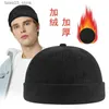 Beanie/Skull Caps Plus Size Beret Mens Velvet Beanies For Men Docker Sailor Crimping Brimless Skull Caps Hip Hop Corduroy Cap 56-60CM 61-68cm Q231130