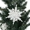 Juldekorationer 6st 3D Snowflake Pendant Plastic Glitter Hängande julblomma White Snowflake Christmas Tree Ornament for Home Party Decor 231129