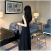カジュアルドレス2023夏の女性の慎重なマシンストラップレスサスペンダーオールマッチフェアリーフレンチ気質ウエストスリムな黒いドレス