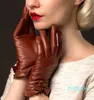 Echte Schaffell Handschuhe Mode Handgelenk Spitze Bogen Solide Frauen Leder Handschuh Thermische Winter Fahren Warm Halten