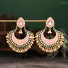 Dangle Earrings Bollywood Green Carved Bohemia Ethnic Pearl Bell Tassel For Women Vintage Wedding Party Jewelry