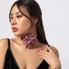 Choker Elegant Mesh Spets Big Rose Flower Necklace For Women Goth Justerbar band ClaVicle Chain Y2K Party Jewelry Accessories