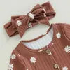 Pudcoco – robes d'automne pour petites filles, tenue décontractée à boutons, manches longues, col rond, motif Floral, avec bandeau, 6M-5T