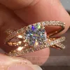 Bagues de cluster 14K Rose Gold Women Ring Moissanite Diamonds 1 2 3 4 5 Round Circles Intersect Wedding Party Engagement Anniversary